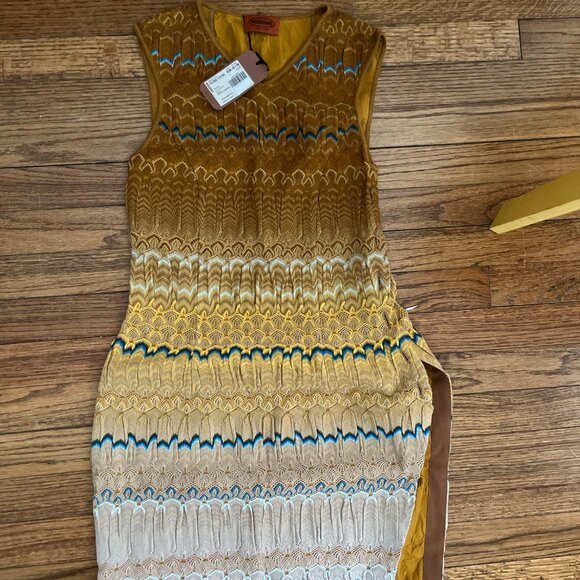 missoni 40 (us xs-s) nwt cottagecore crochet woven ochre dress - Picture 5 of 14